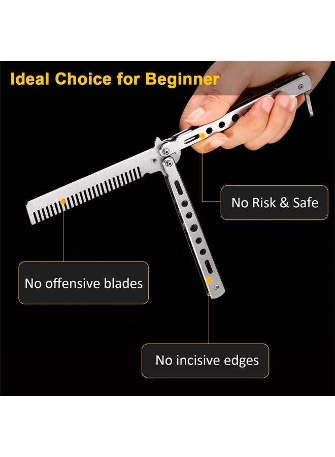 قطعتان من الأمشاط القابلة للطي المصنوعة من الفولاذ المقاوم للصدأ، أدوات تصفيف الشعر للرياضة والاستخدام الخارجي (فضي) - Image 3